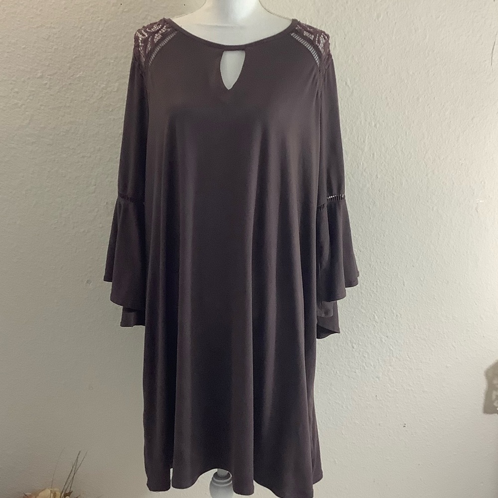 Spense Dark Brown Long Sleeve SheathDress 1X Plus size bell sleeve